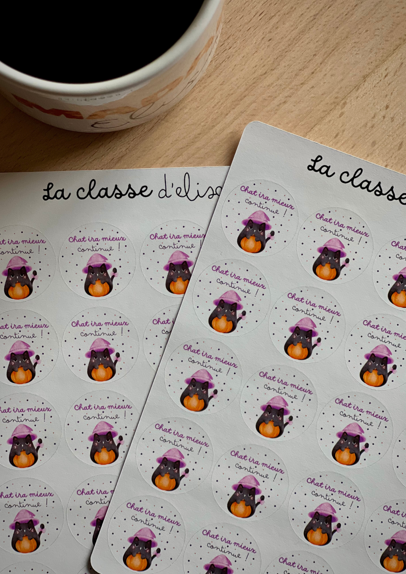 Planche de stickers "Chat ira mieux, continue !"