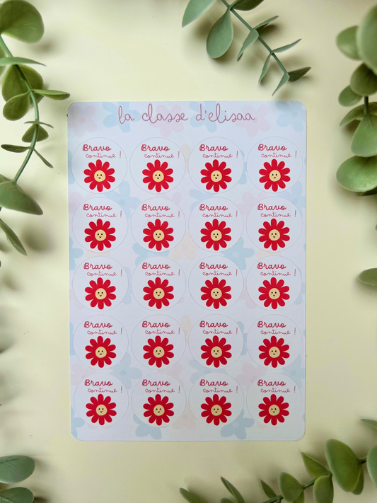 Planche de stickers fleurs "Bravo, continue"
