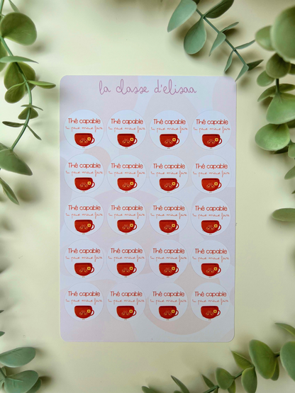 Planche de stickers "Thé capable, tu peux mieux faire"