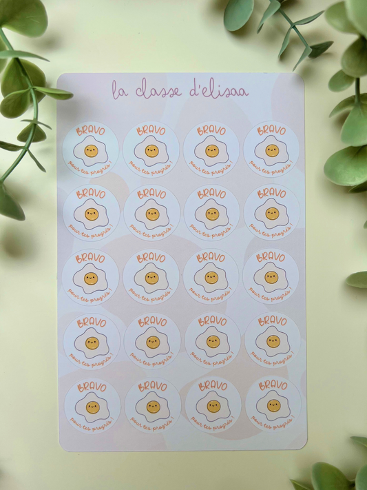 Planche de stickers "Bravo pour tes progrès"