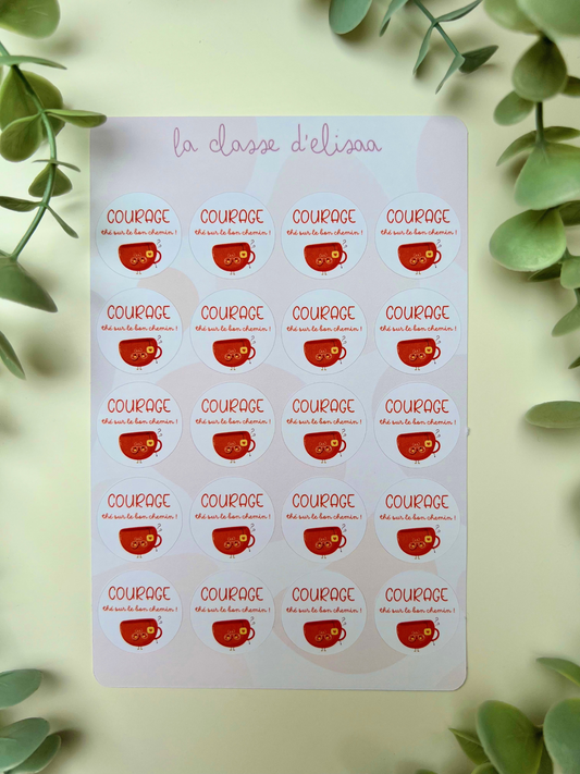 Planche de stickers "Courage, thé sur le bon chemin"
