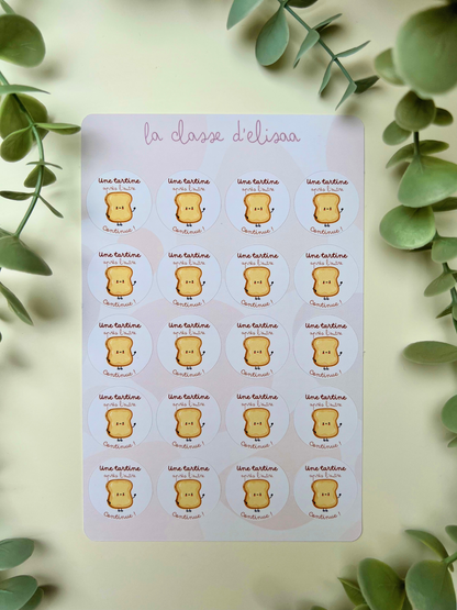 Planche de stickers "Une tartine après l'autre, continue"