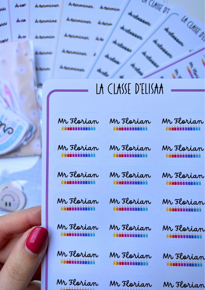 Planche de stickers personnalisée 'Mme, Mr"