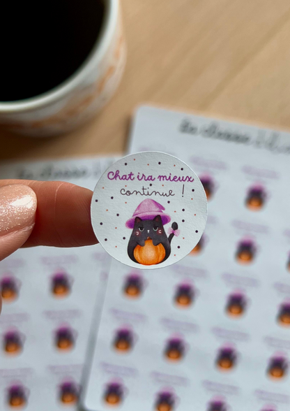 Planche de stickers "Chat ira mieux, continue !"