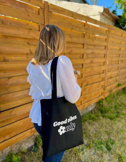 Tote bag noir "  good vibes only "