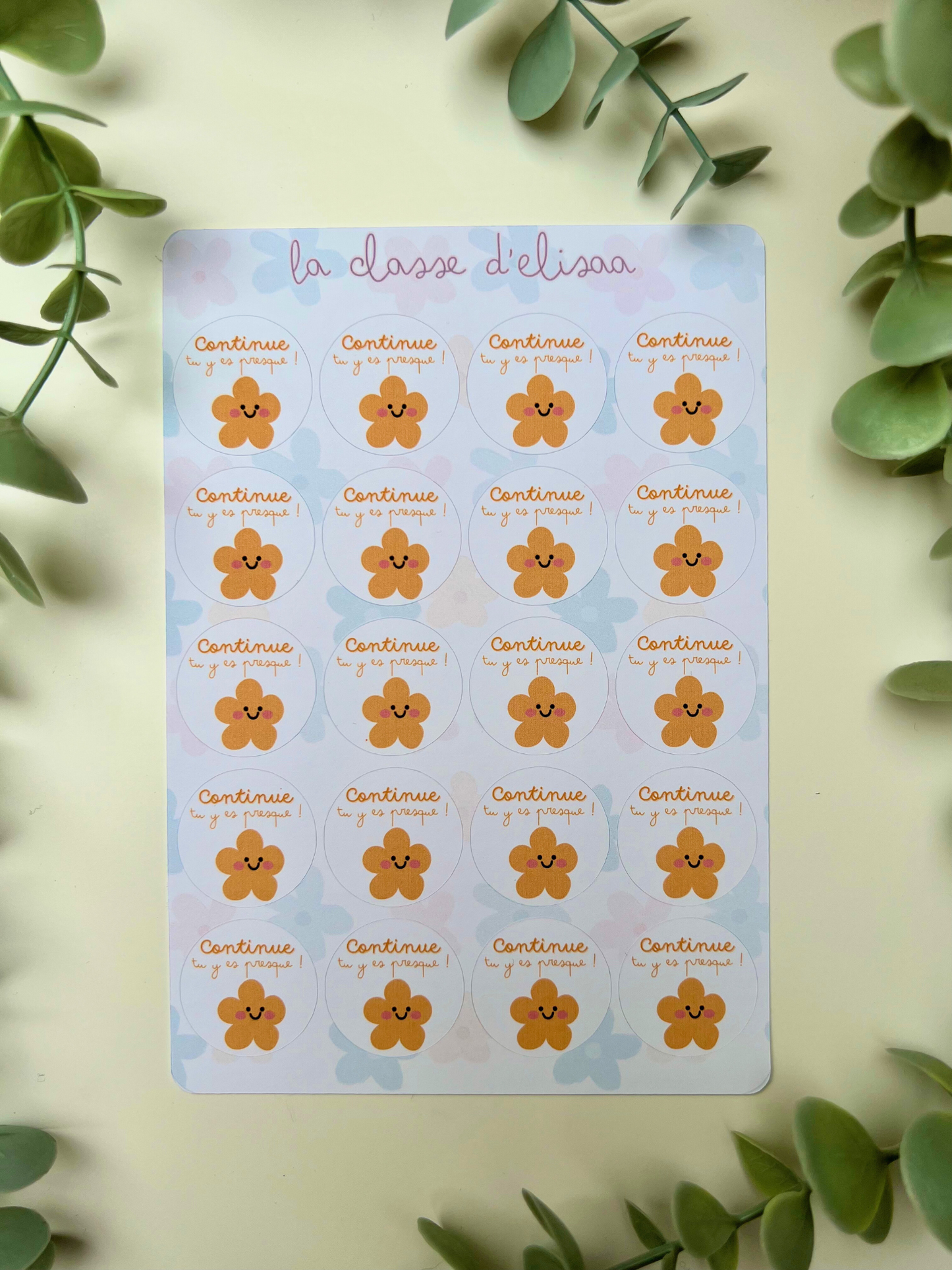 Planche de stickers fleurs " Continue, tu y es presque"