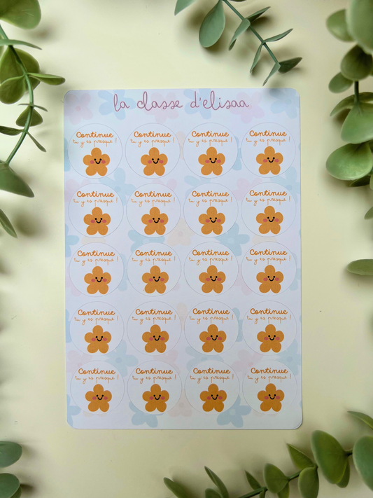 Planche de stickers fleurs " Continue, tu y es presque"