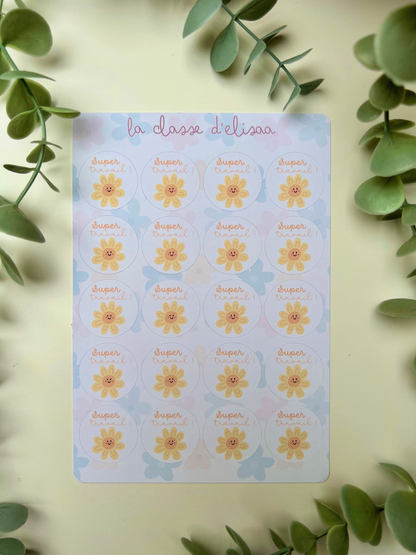 Planche de stickers fleurs "Super travail"